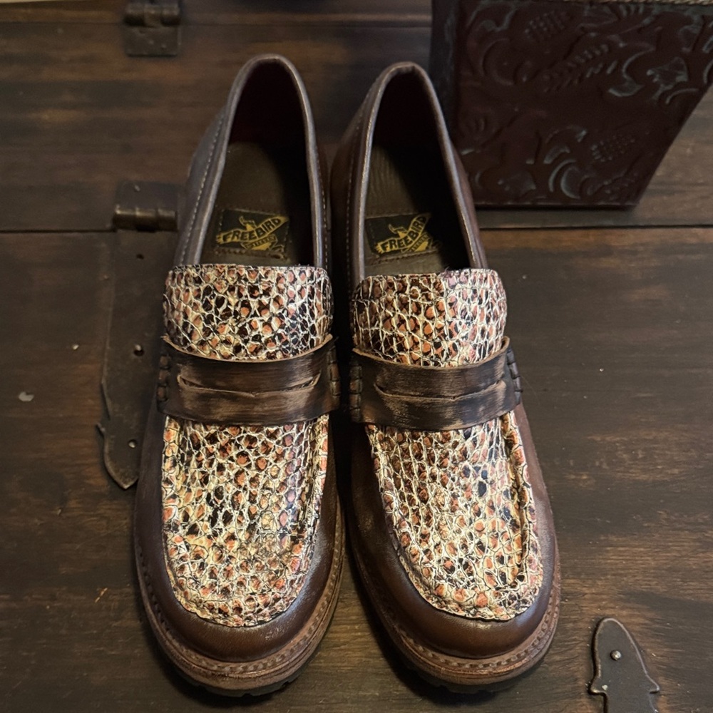 freebird Brown Multi-Texture Penny Loafers
